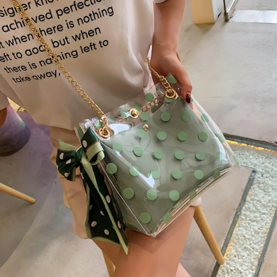 

Ribbon Bow Transparent Jelly bag 2020 Summer New High Quality PVC Women's Designer Handbag Travel Chain Shoulder Messenger bag