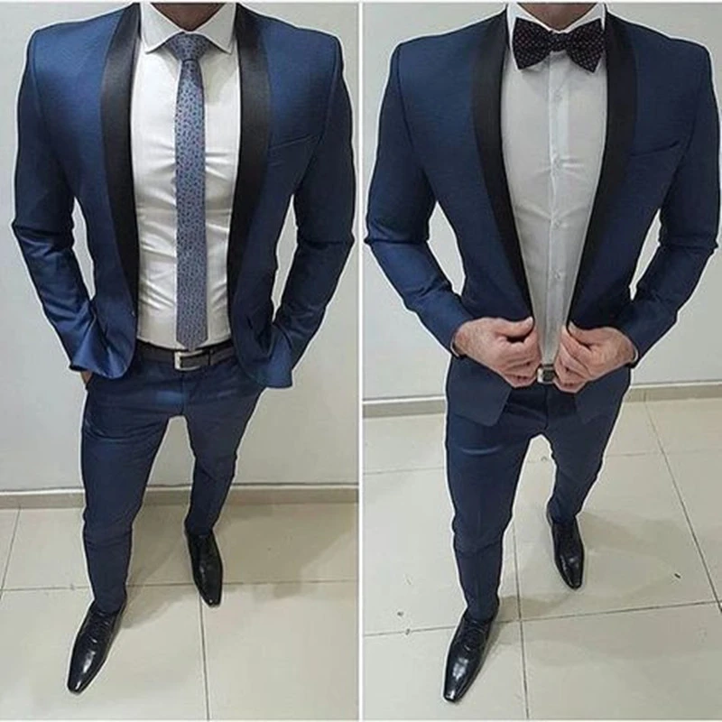 Navy Tuxedo Men Suits For Wedding 2pieces Groomsmen Suit Blazer Petal Lapel  Costume Homme Terno Party Suits(jacket+pant) - Tailor-made Suits -  AliExpress