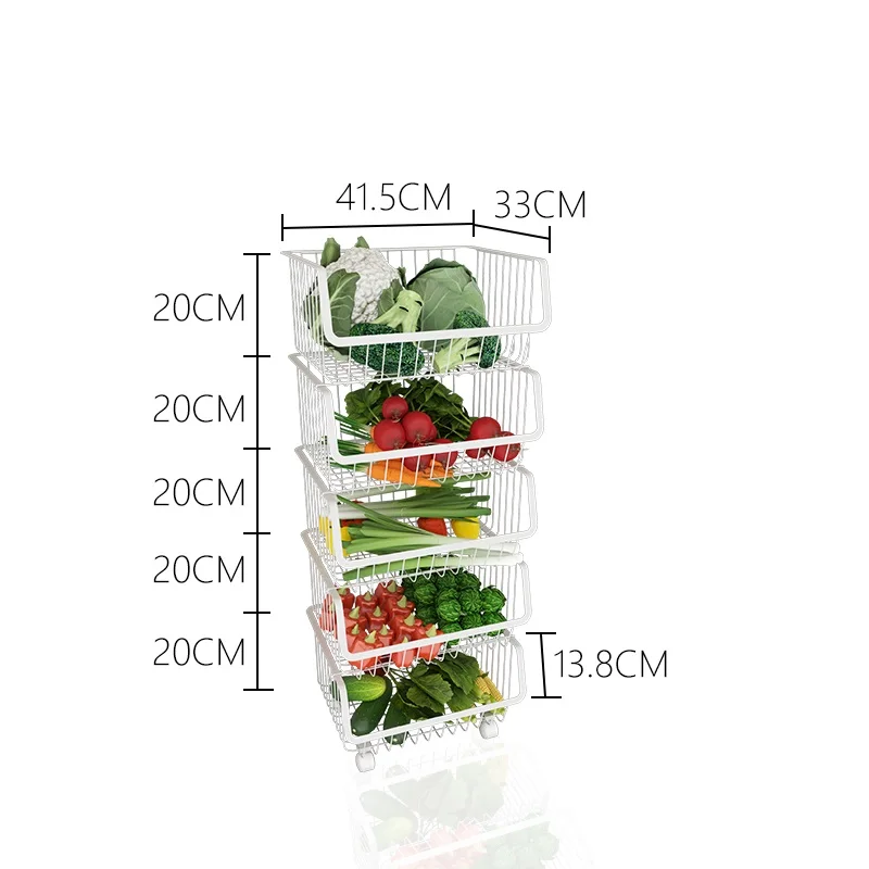 White 5 layers Многослойная Бытовая кухонная корзинка для хранения полка для овощей напольная подставка из нержавеющей стали с колесами стеллаж для хранения Дырокол бесплатно - Цвет: White 5 layers
