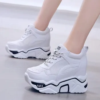 

Platform Shoes Women Walking Spring Sports Ultra-light Height Increasing Woman Thick Soled Lace-up High-heeled Shoes L2-11