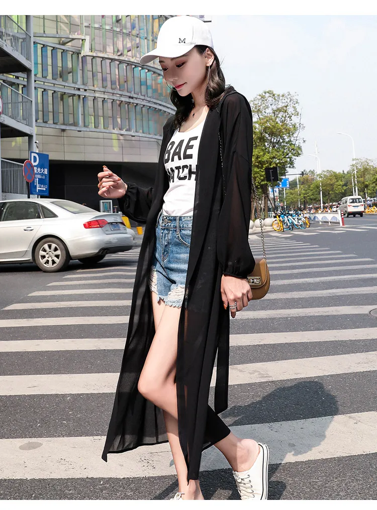 TingYiLi Hoodie Cardigan Women Summer Beach Boho Kimono Black White Yellow Red Long Cardigan Top blouses & shirts