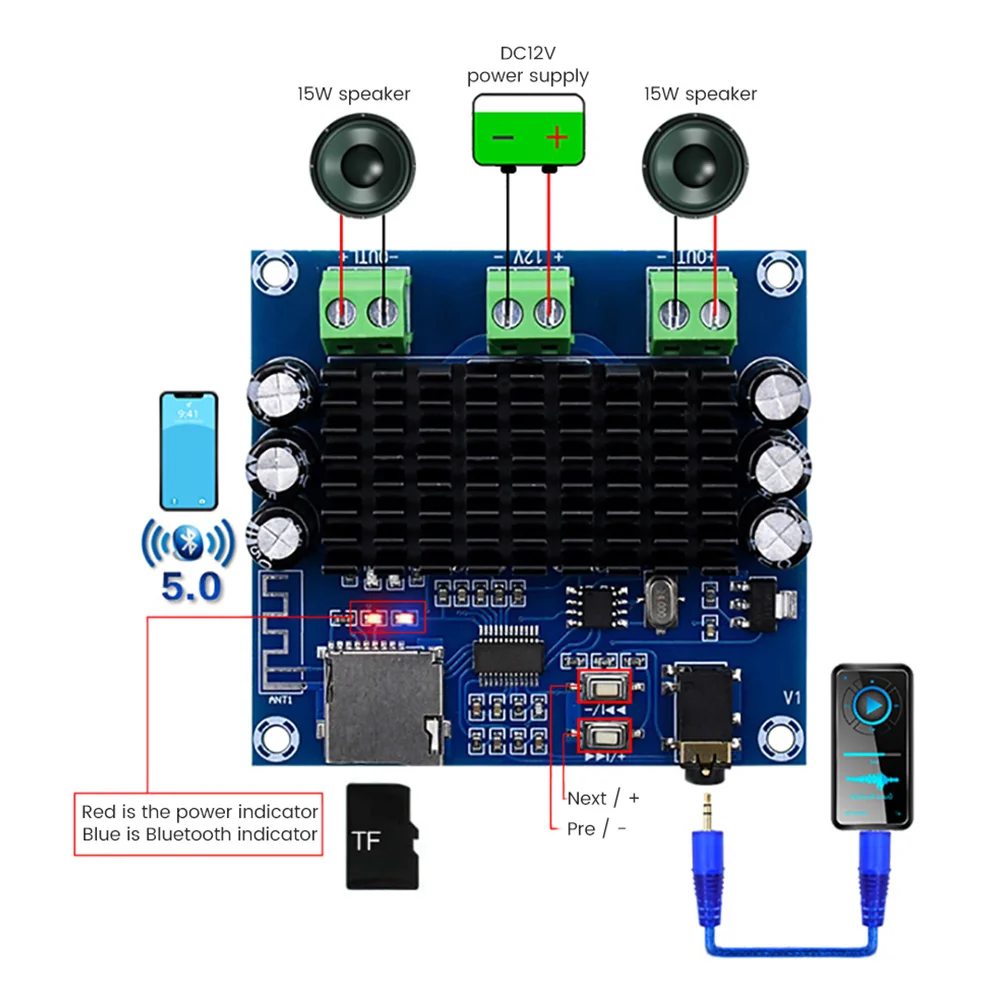 Плата цифрового усилителя мощности AIYIMA Bluetooth 5 0 TDA7297 15 Вт * 2 стерео каналов класс AB