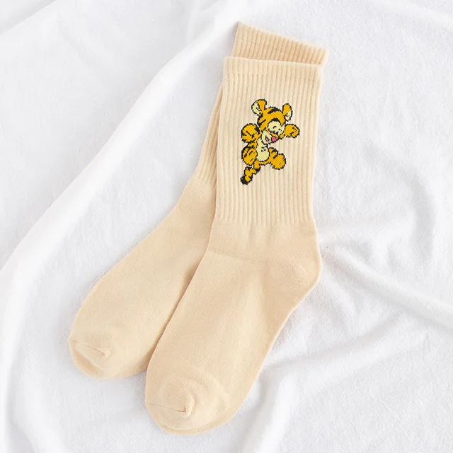 Disney 1pair Mickey Lion King Simba/Wild Boar/Aladdin Lamp God/Dumbo Socks Harajuku cartoon Print Funny sock Adult short Sock Color33