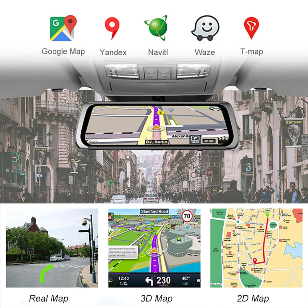 Автомобильный последователь заднего вида автомобиля Камера DVR Android 4G HD 10 дюймов Сенсорный экран ips на борту Камера gps Navi ADAS Двойной объектив автомобиля Камера