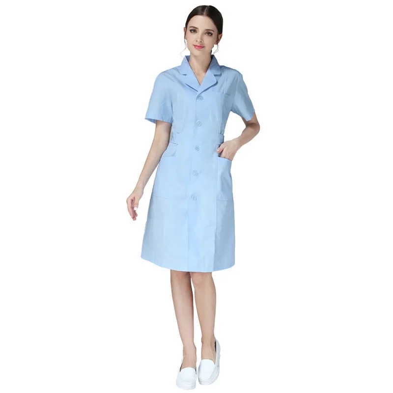 Blue 2 Больничная одежда с коротким рукавом женская форма медицинской сестры белого цвета стоматолога доктор одежда спа клиника лаборатория Медицинские костюмы пальто для женщин - Цвет: Blue 2