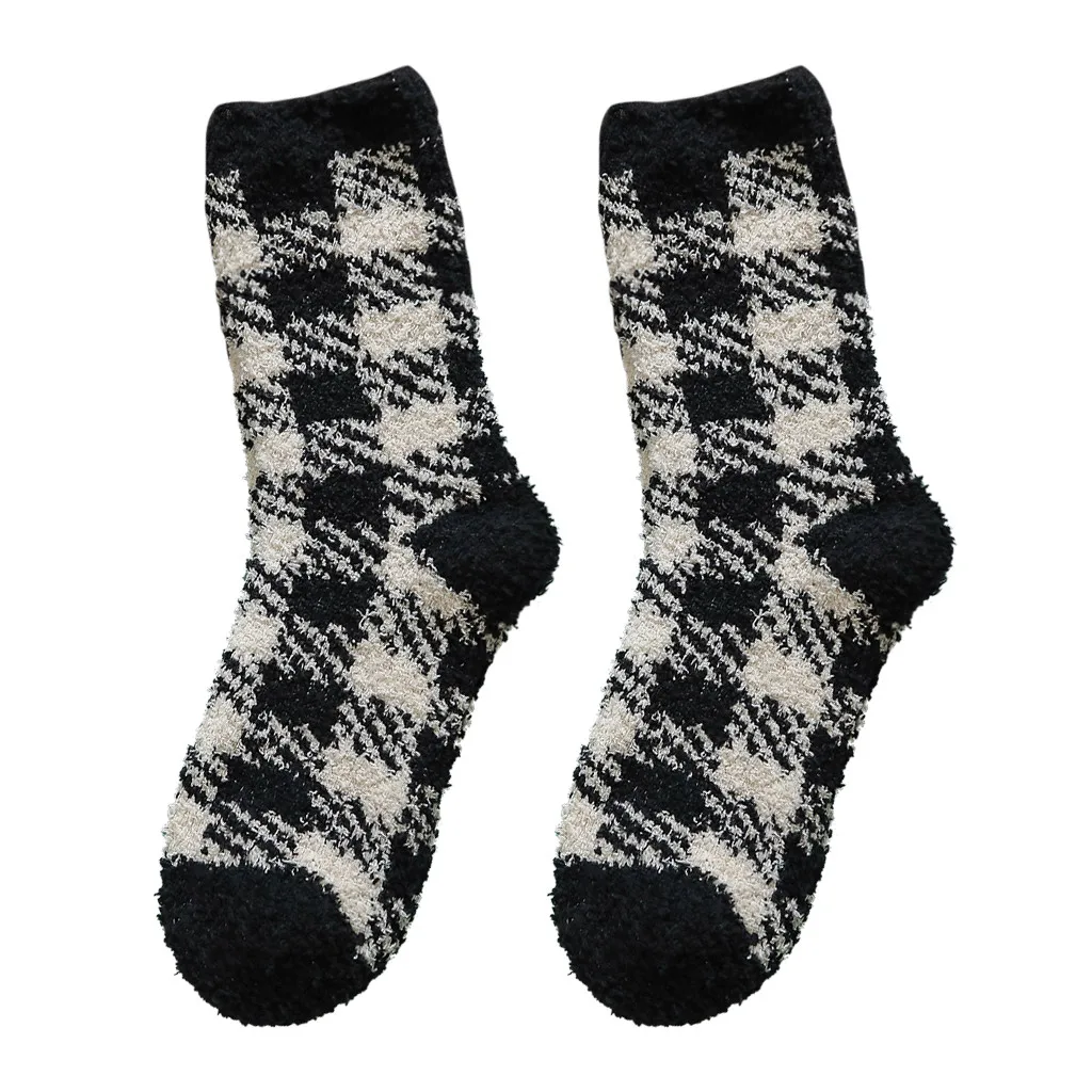 Женские хлопковые носки, модные клетчатые коралловые бархатные утепленные домашние носки для сна, теплые зимние повседневные Разноцветные носки