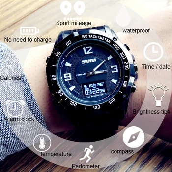 

Multifunctional Smart Watch Men Pedometer Temperature Compass Sports Waterproof Luminous Quartz Watches Man Relogio Masculino