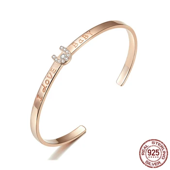 

925 Silver Fashion Chic Bangles Rose Gold Bangle I Love Baby Clear Cubic Zirconia Wedding Statement Jewelry