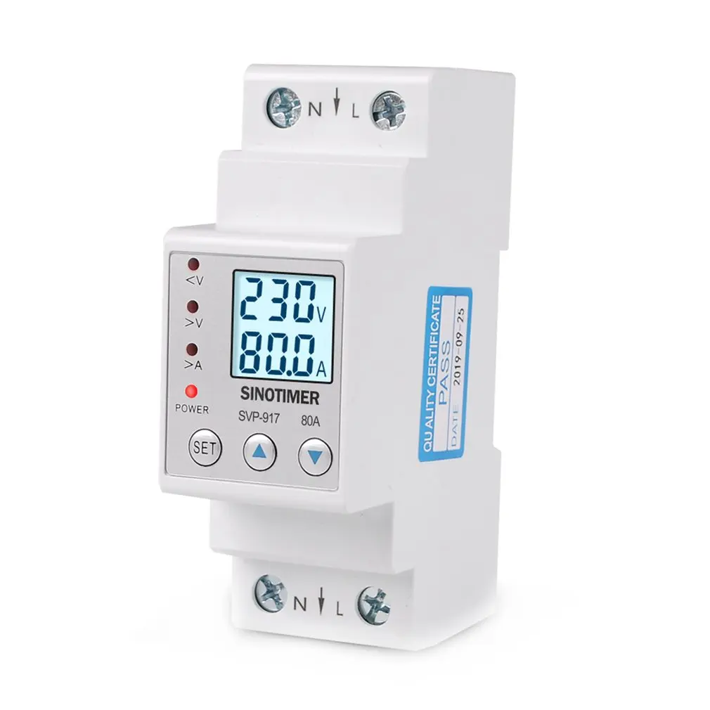

SINOTIMER 63A 80A Din Rail Adjustable Over Under Voltage Protective Device Current Limit Protection Voltmeter Ammeter Kwh