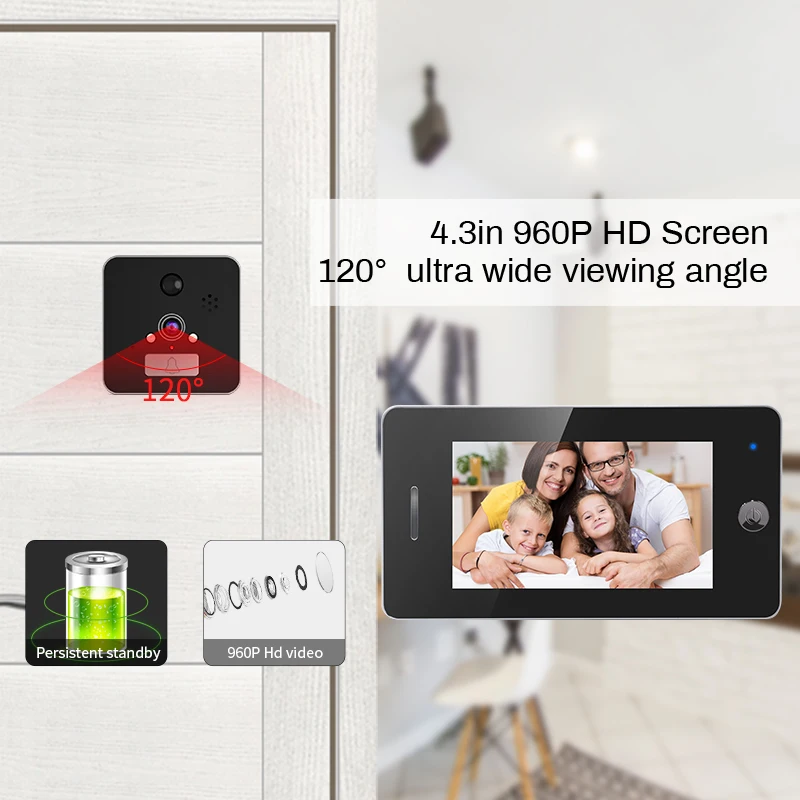  Door Viewer WIFI Peephole 4.3 Inch HD Smart Door viewer Camera Monitor Support PIR Monitor Detector - 4000127266294