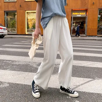 

3 colors Korean Trousers Women 2020 New Loose Straight Pants Black Casual thin Pants Female Wide Leg Pants womens (F3962