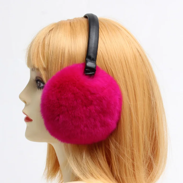 Winter Natural Real Rex Rabbit Fur Earmuff Women Warm Soft Rex Rabbit Fur Ear Muffs Brand Fashion Genuine Real Fur Earlaps - Color: rose