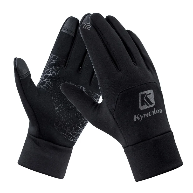 Лыжные перчатки флисовые ветрозащитные противоскользящие термальные перчатки с сенсорным экраном полный палец Спорт на открытом воздухе Велоспорт сноуборд перчатки - Цвет: Черный
