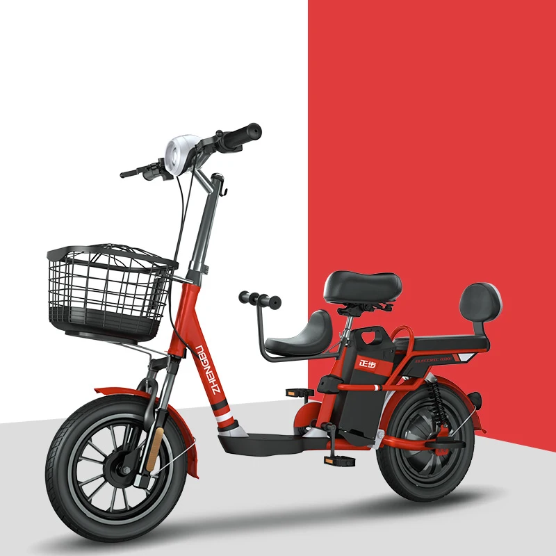 14 дюймов семья родитель-ребенок электрический велосипед 48V350W высокоскоростной двигатель 18ah литиевая батарея range70-100km ebike - Цвет: Red
