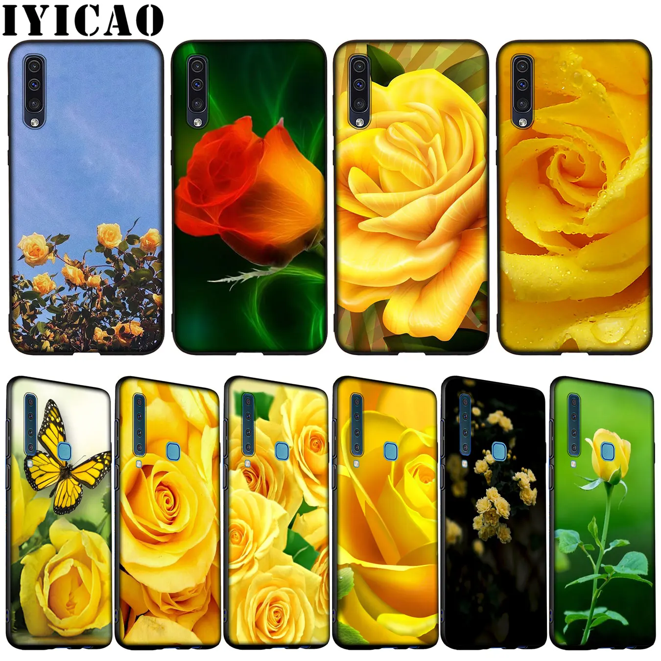 IYICAO flower Yellow rose Soft Silicone Case for Samsung Galaxy A70 A60 A50 A40 A30 A20 A10 M10 M20 M30 M40 A20E Cover | Мобильные