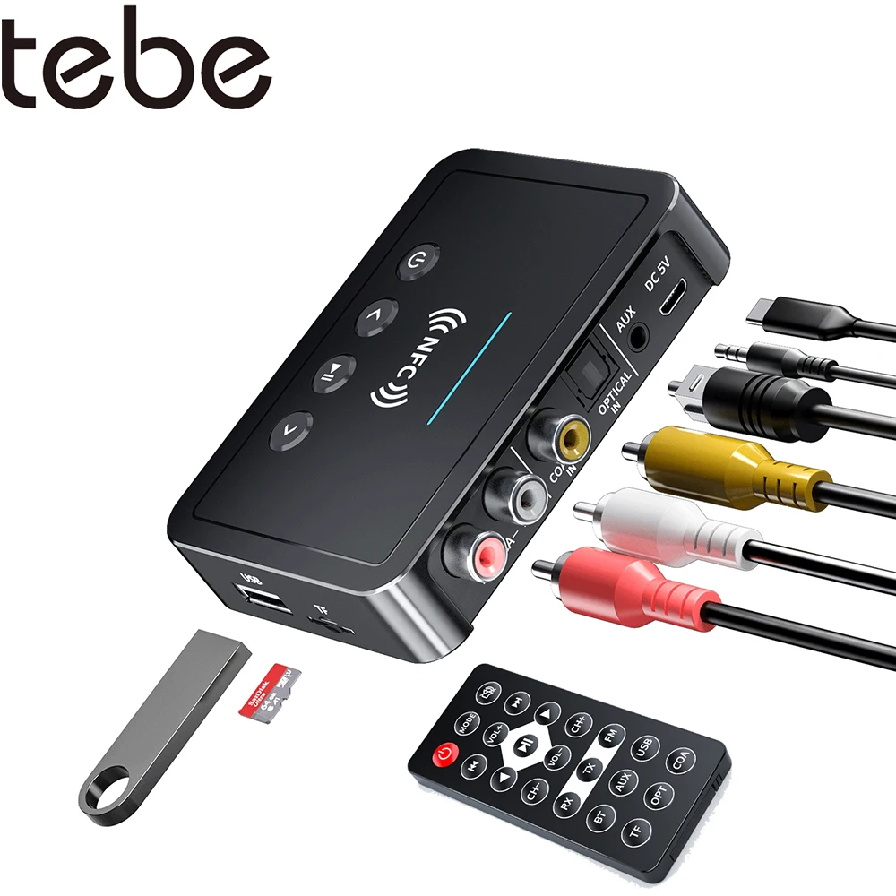 NFC Bluetooth 5.0 Audio Adapter 3.5MM Aux RCA SPDIF Wireless FM Receiver Transmitter Support TF U Disk Play Remote Control