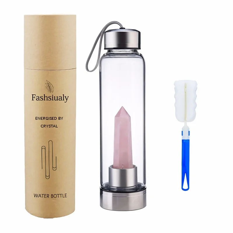 Powder crystal Прямая поставка, бутылка для воды с натуральным кристаллом, Подарочная коробка, целебная палочка, елисир, кварцевый кристалл, бутылка для воды, посуда для напитков - Цвет: Powder crystal