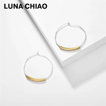 

LUNA CHIAO Worn Silver Color Big Round Hoop Earrings-Color block Hyperbole Boho Earring for Women