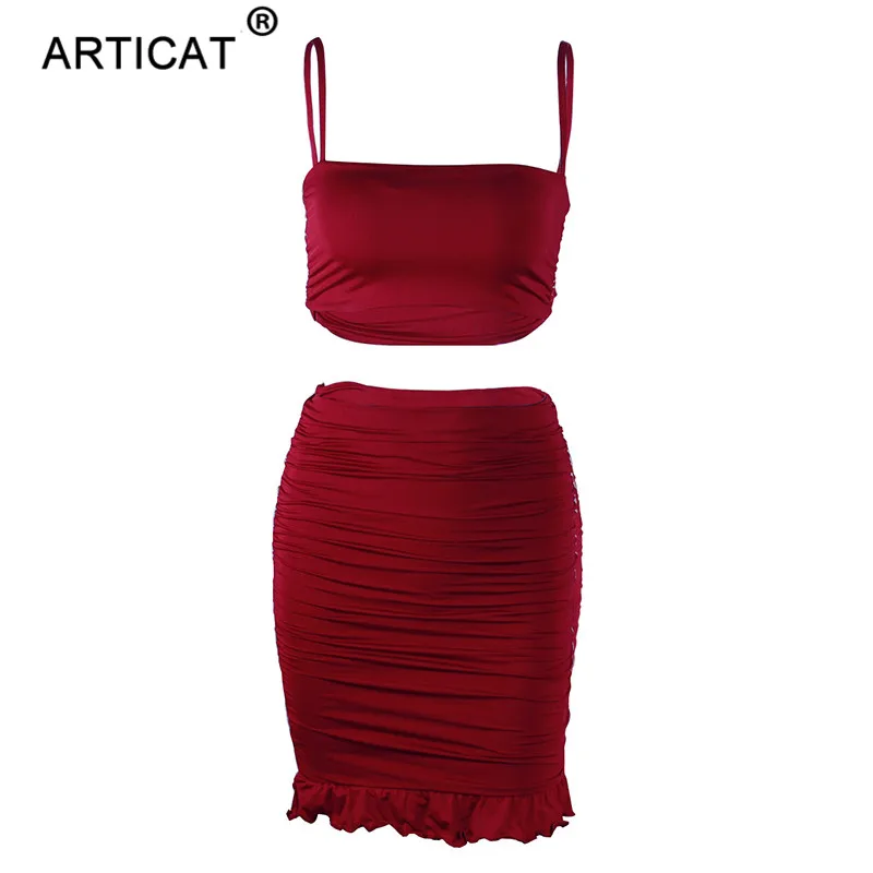 FREE SHIPPING Two Piece Bodycon Dress Ruffles Crop Top And Mini Skirts OUT0850