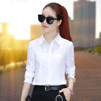 

Slim Fit Office Blouse Women Fashion Solid Color Elegant Women Shirts Chiffon Button Up Camisa De Mujer Woman Clothes YY50WB
