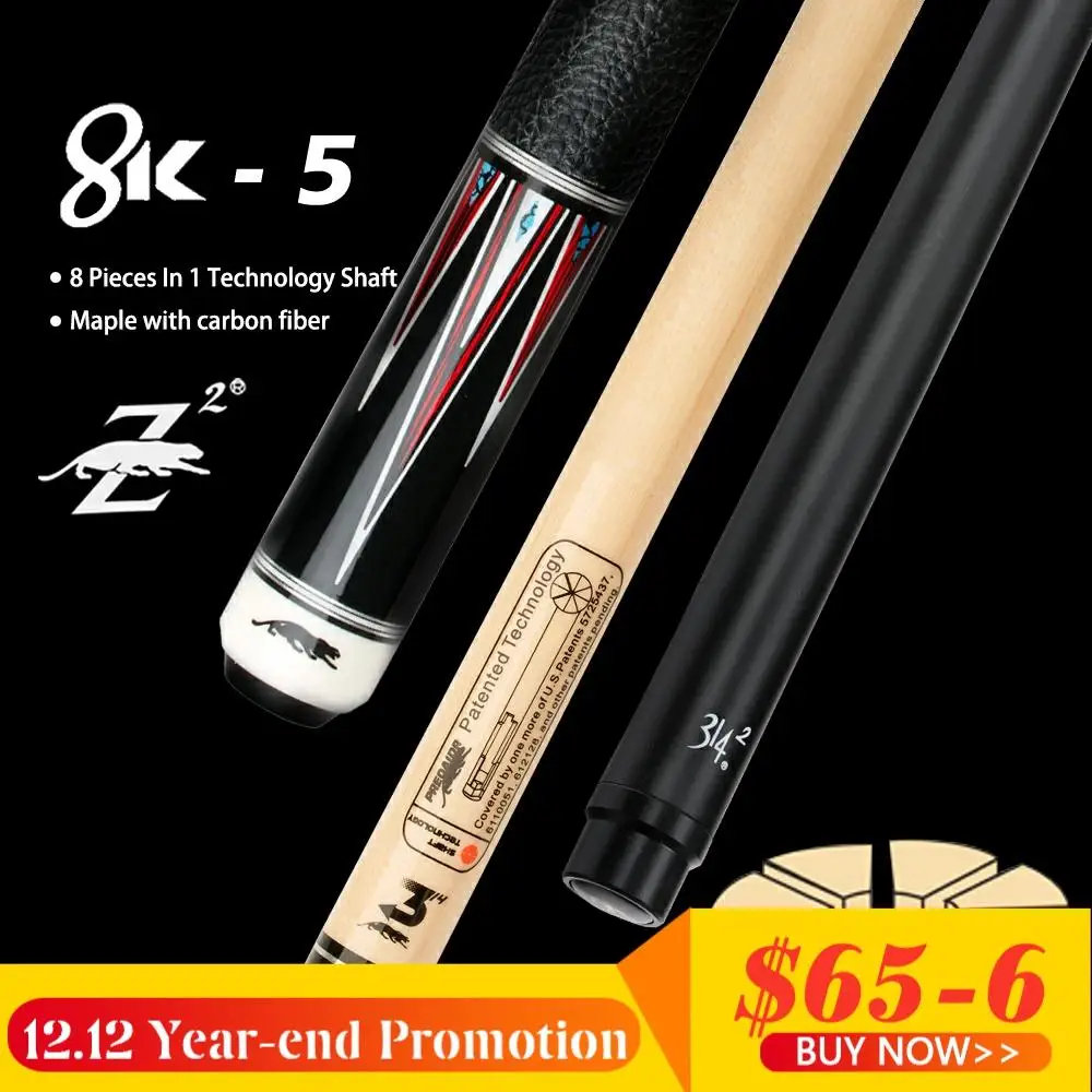 

PREOAIDR 8K5 Billiard 11.75/ 12.75mm Tip 8 Pieces in 1Tecnologia Maple /Carbon Maple Shaft Uni-loc Joint Leather Grip Pool Cue