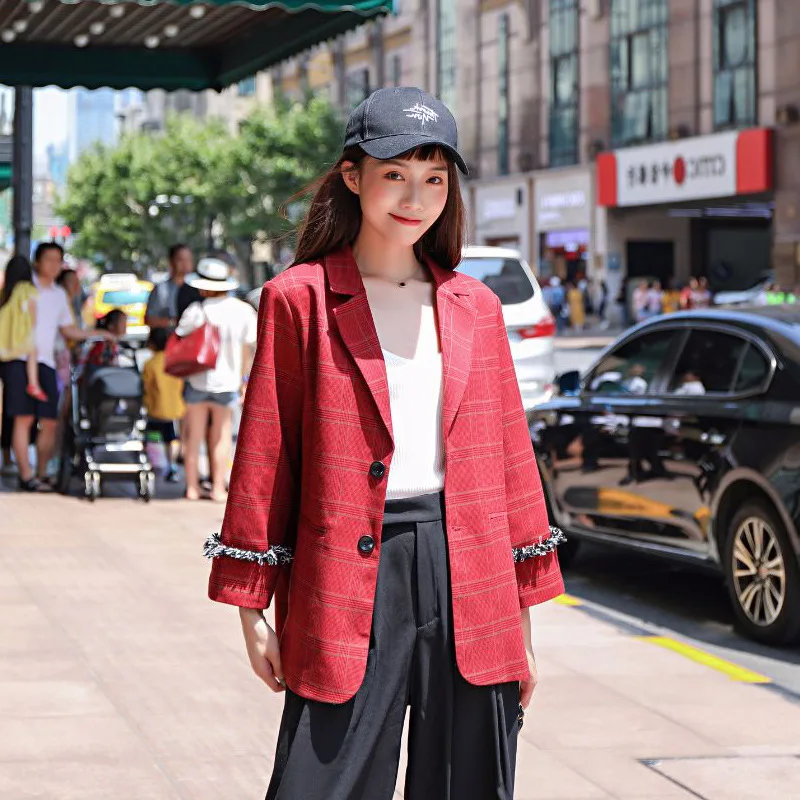 

Network Red Plaid Suit Women's Autumn 2019 New Style Fashion And Personality Elegant Hipster Simple Suit Jacket