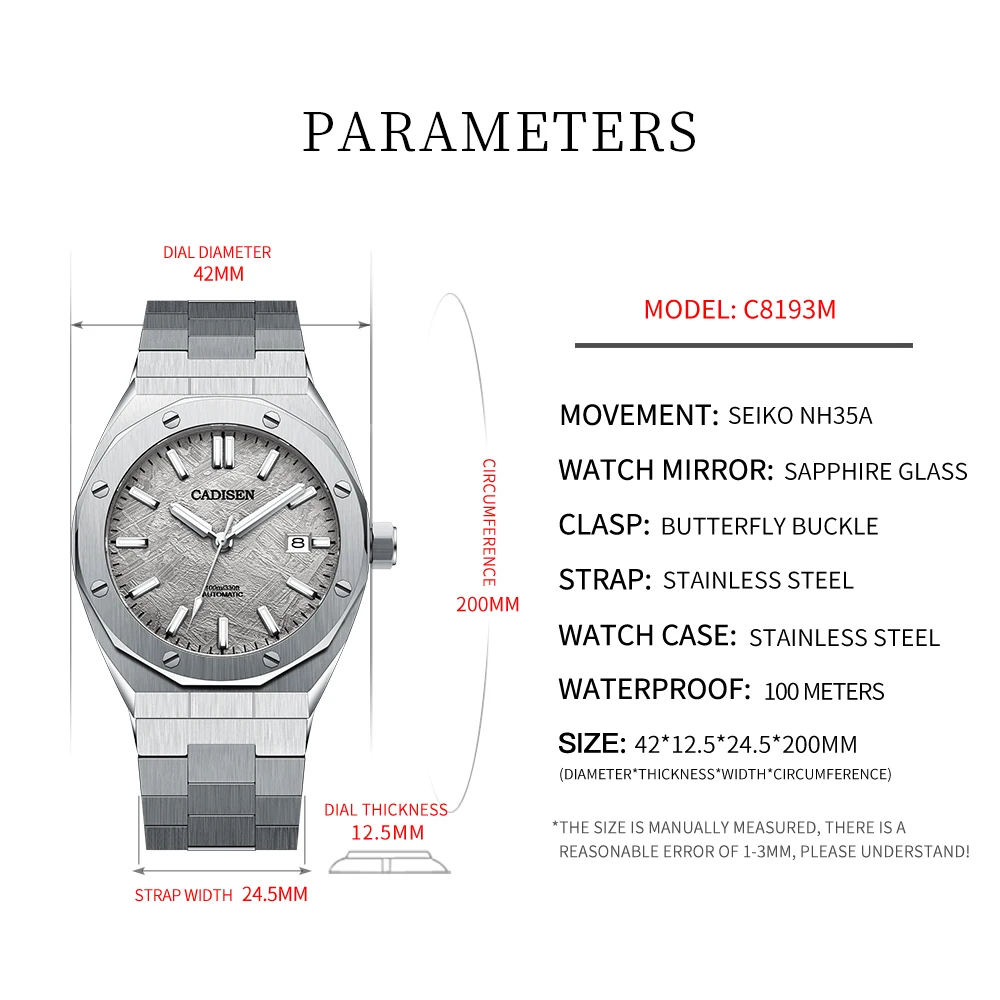 Mechanical Watch CADISEN Automatic Mens Watches Fashion Stainless Steel Japan NH35A Watch Men Mechanical Wristwatch Relogio Masculino