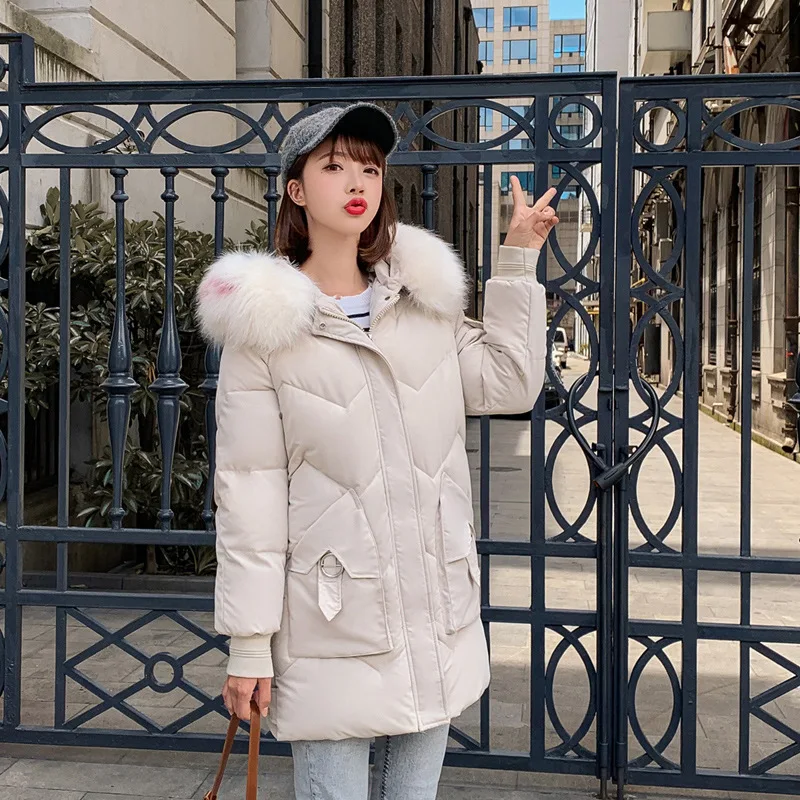 

Cotton-padded Jacket Women's 2018 New Style Mid-length Korean-style Cotton-padded Clothes Thick Fashion Loose Large Fur Collar W