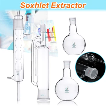 

Efficient 4Pcs/lot 500ml Lab Glass Soxhlet Extractor Condenser Set with Two 24/29 Flat Bottom Flask 45/40 Tube Lab Glassware Kit