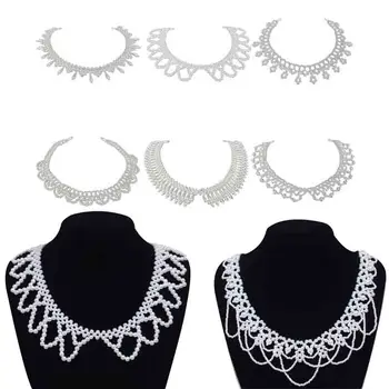 

Ethnic Chunky Woven Necklace Wavy Imitation Pearl Beads Pendant Choker DIY Craft Short Fake Collar for Women Bib Costume Jewelry