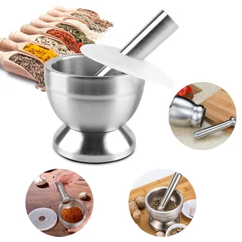 

304 stainless steel pound garlic powder grinder mortar pestle set garlic spice solid seasoning grinder herb bowl mill grinder K