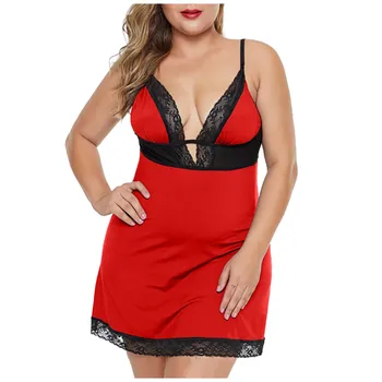 

3XL Plus Size Women Sexy Lace Lingerie Night Dress Babydoll Sexy V Neck Backless Camisole Sleepwear Nightgowns Nightwear Summer