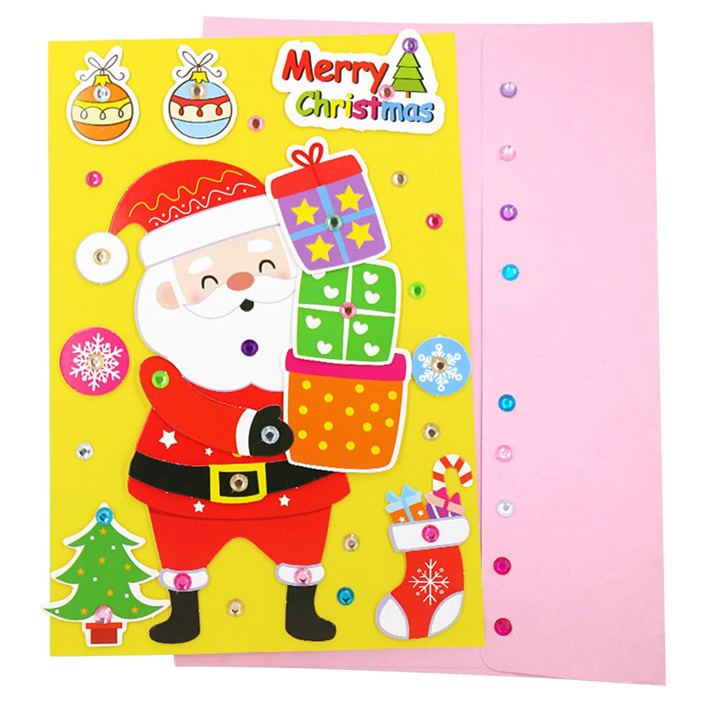 5 шт. ручной работы DIY Рождественская открытка для детей 3D поздравительная открытка Ремесло развивающая игрушка детский сад Санта Клаус Снеговик игрушка подарок - Цвет: 5pcs