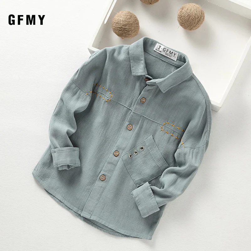 GFMY/ г. Осенняя хлопковая однотонная белая рубашка с длинными рукавами для мальчиков детская повседневная школьная одежда 9028
