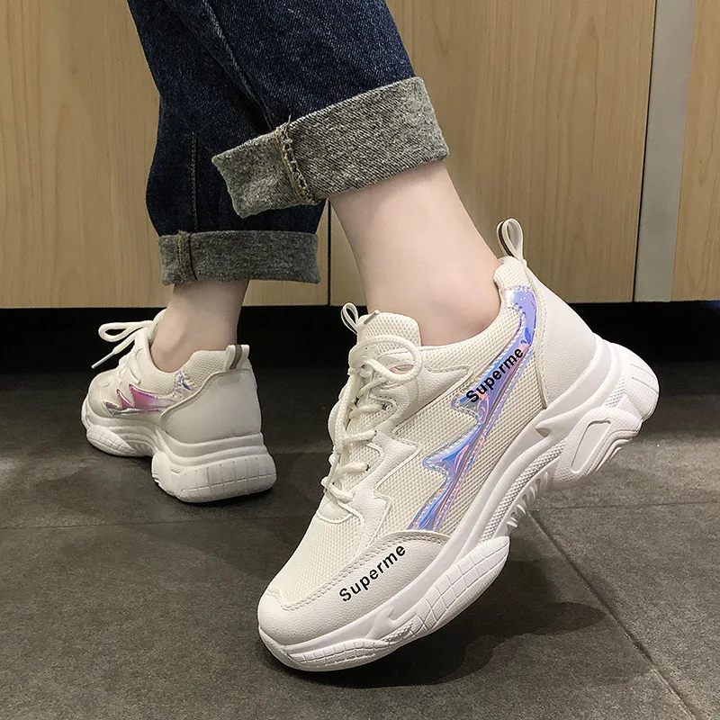 

Breathable Athletic Shoes Women's Tennis Red Fire Korean-style Popular 2019 Spring And Summer New Style Dad Shoes Elevator Casua