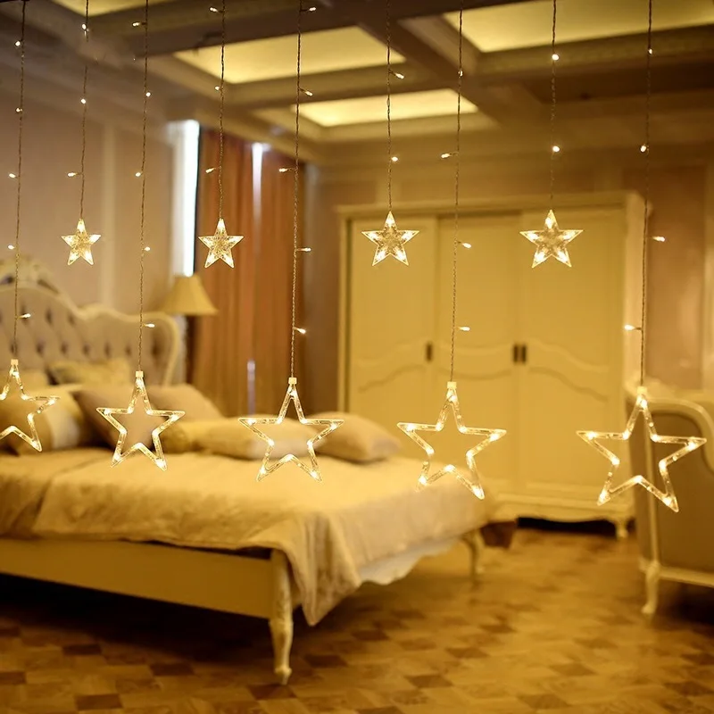 

LED Five-pointed Star Curtain Icicle Lights Flashing Light Colorful Lights Background Light Room Wedding Christmas New Year Deco
