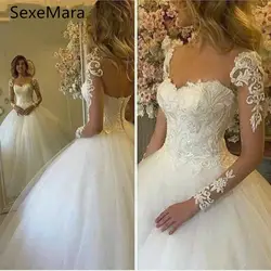 Винтажные, с длинными рукавами свадебное платье es 2019 Vestido De Noiva кружевное платье с юбкой из тюля; бальное платье принцессы; свадебное платье