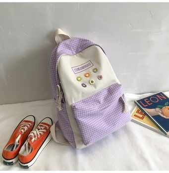 

Fashion Fresh Plaid Backpack Women Schoolbag Female Harajuku Student Backpack Junior High School Student Mori Girl Small