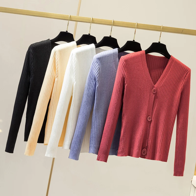 

AOSSVIAO Women Cardigan Sweater 2019 Autumn Winter Ribbed Knitted Cotton Tops Black White Cardigans Ladies Sweater Soft Outwear