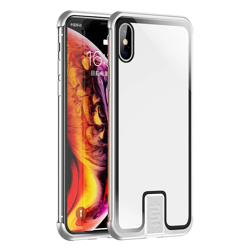 12H закаленное Стекло двухтактный задняя крышка для iPhone X/XS Max/XS/XR/7/7 P/8/8 Plus чехол для телефона s металлический бампер противоударный чехол для телефона - Цвет: Silver Phone Case