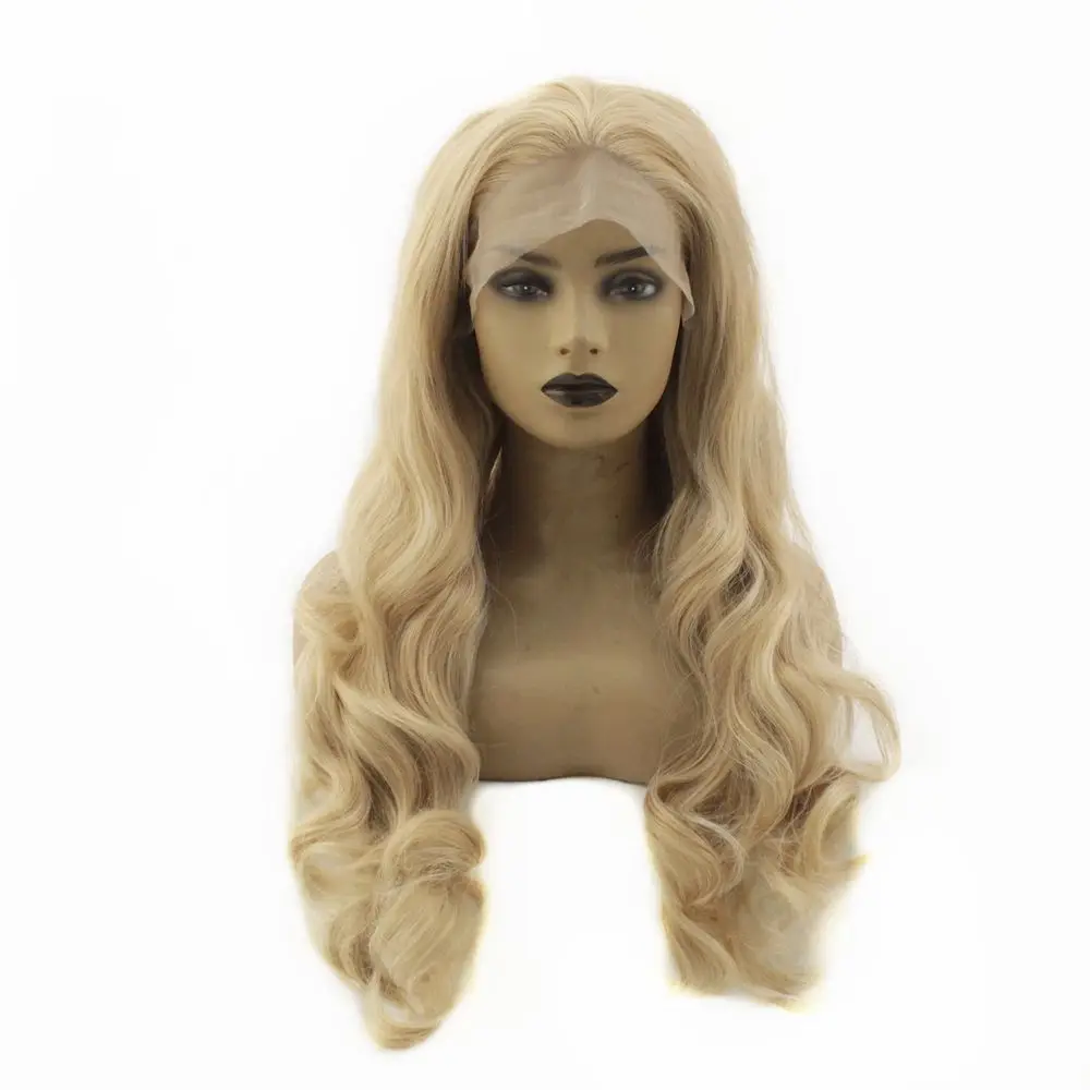 Cosplay Natural Wave Glueless Lace Front Wigs for Women Red Color Heat Resistant Fiber Synthetic Wigs with Baby Hair Middle Part