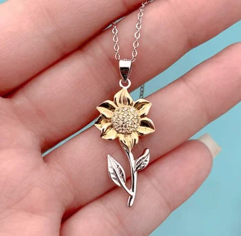 

Fashion 925 Sterling Silver Sunflower Necklace for Women Rose Gold /Gold Color Statement Pendant Necklace Wedding Jewelry Gifts