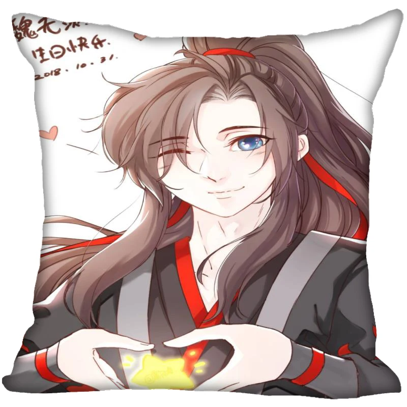 

Nice Anime Mo Dao Zu Shi Pillowcase Satin Fabric Pillow Cover Square Zipper Pillow Cases Home Office Wedding Decorative