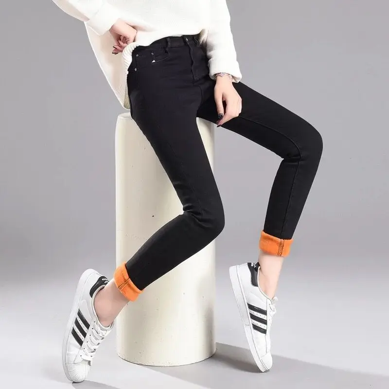 Джинсы женские толстые бархатные зимние джинсы брюки теплые карандаш джинсовые