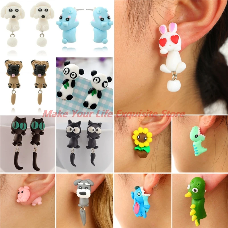 Cute soft clay earrings handmade cartoon animal jewelry earrings theme  separation polymer clay earrings party fun