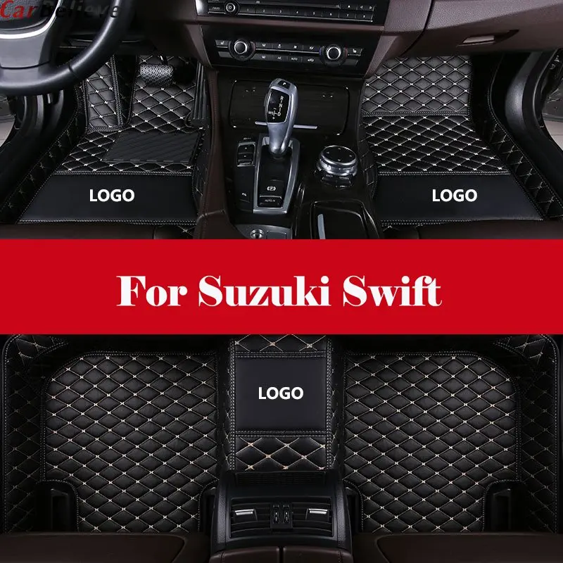 

car floor mat Leather Automotive interior Double layer Carpet protect mat with Logo For Suzuki Swift