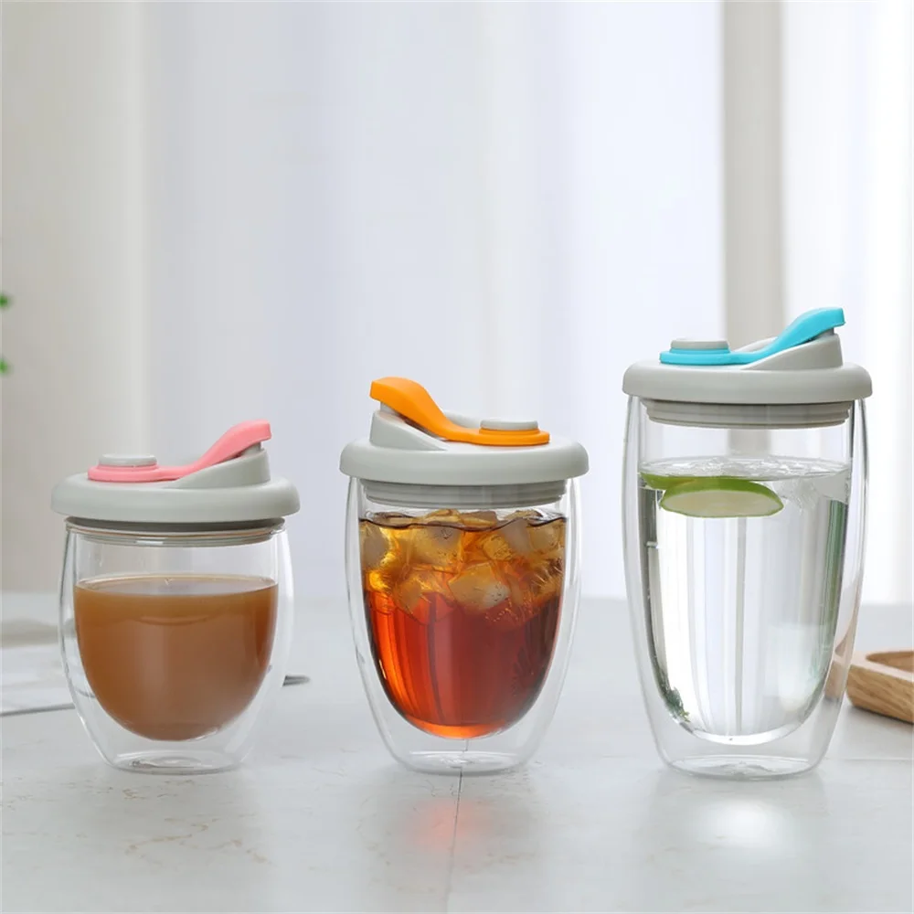 Double Wall Glass With Silicone Vacuum Sipper Lid - 450Ml
