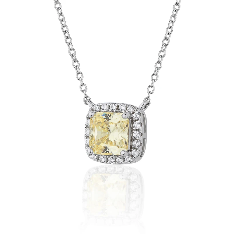 OEVAS 100% 925 Sterling Silver Square Pink Yellow Zircon High Carbon Diamond Pendant Necklace For Women Sparkling Fine Jewelry