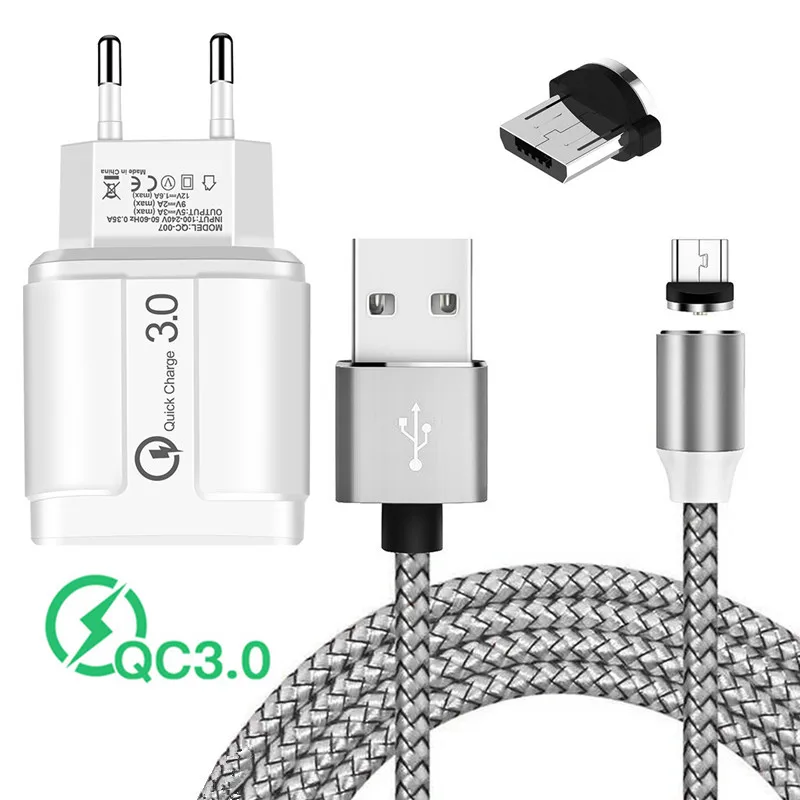 Usb-кабель QC 3 0 Для Huawei Samsung M01 Redmi 4x 7a ZTE blade V7 Meizu M10 HTC телефонный кабель Магнитная