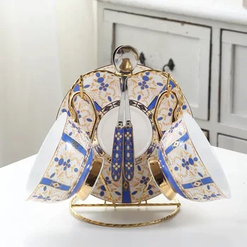 

Bone China Coffee Tea Set Two Pieces With Stainless Steel Holder Simple Household Office Flower Tea Cups British Ceramic Drinkwa